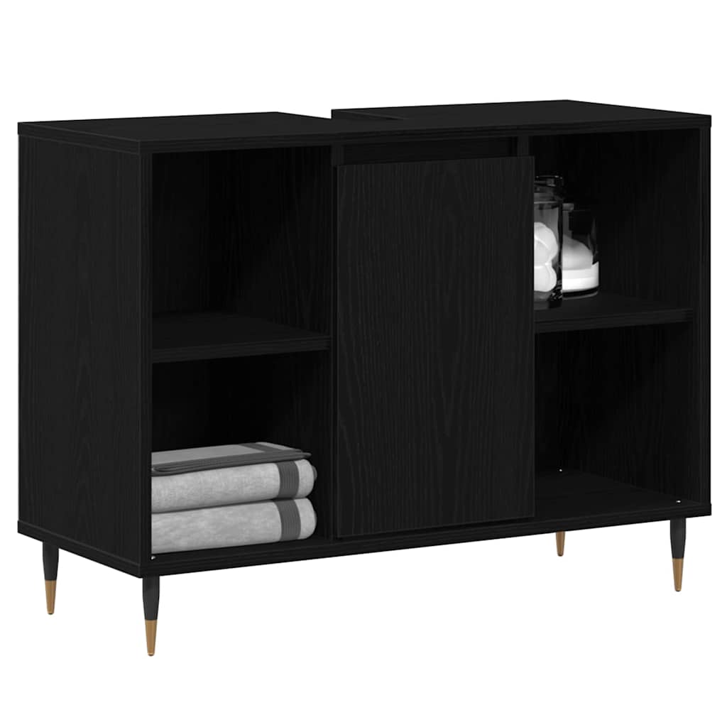 Baderomsskap med hylle Svart 80 x 33 x 60 cm Konstruert tre