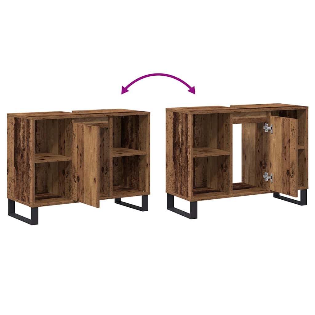 Baderomsskap med hylle Gamle tre 80 x 33 x 60 cm Konstruert tre