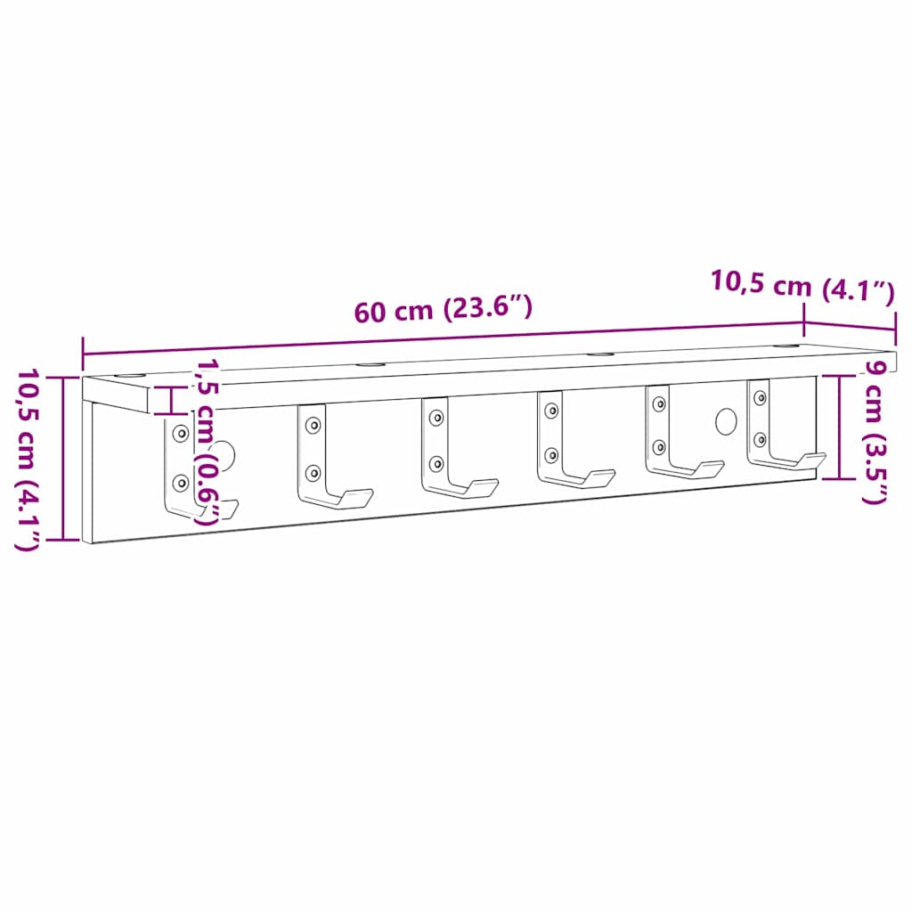 Vegghengt kleshenger Veggmontert Røkt eik 60 x 10,5 x 10,5 cm