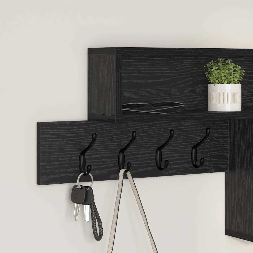 Vegghengt kleshenger med hylle Svart Eik 100 x 12 x 43,5 cm
