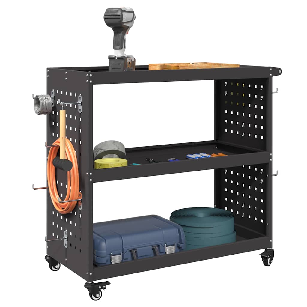 Verktøytrolley med hylle Svart 75 x 35 x 73 cm Kaldvalsestål