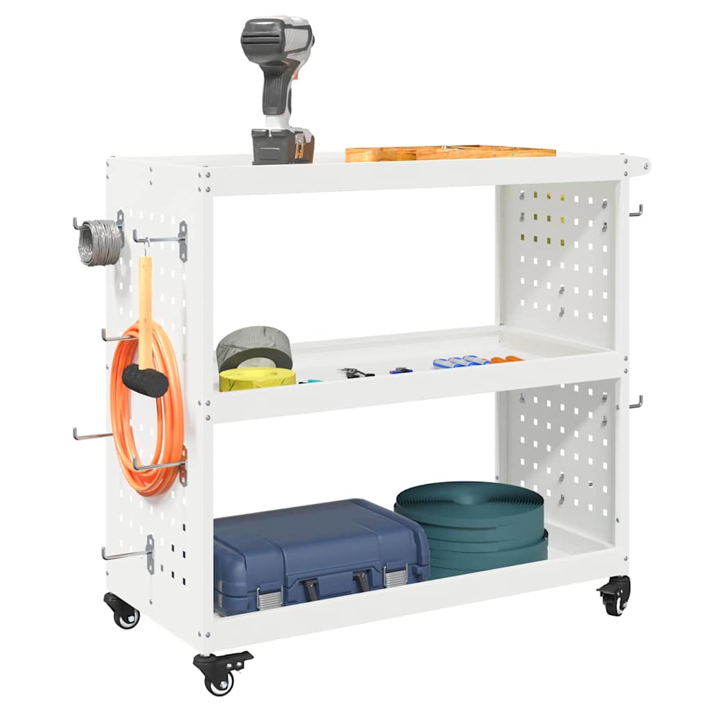 Verktøytrolley med hylle Hvit 75 x 35 x 73 cm Kaldvalsestål
