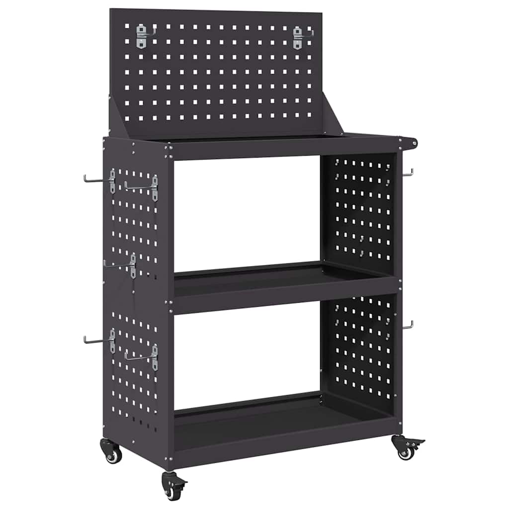 Verktøytrolley med hylle Svart 65 x 35 x 111 cm Kaldvalsestål