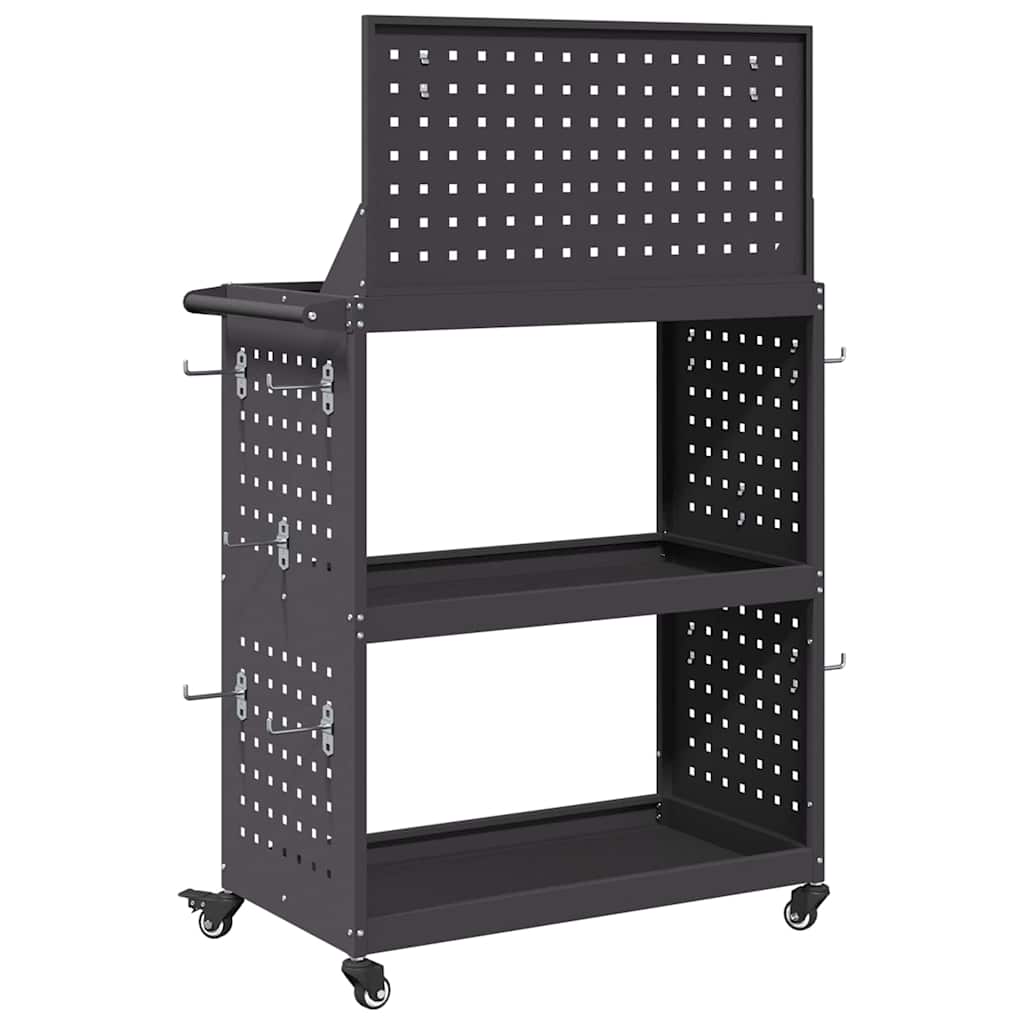 Verktøytrolley med hylle Svart 65 x 35 x 111 cm Kaldvalsestål