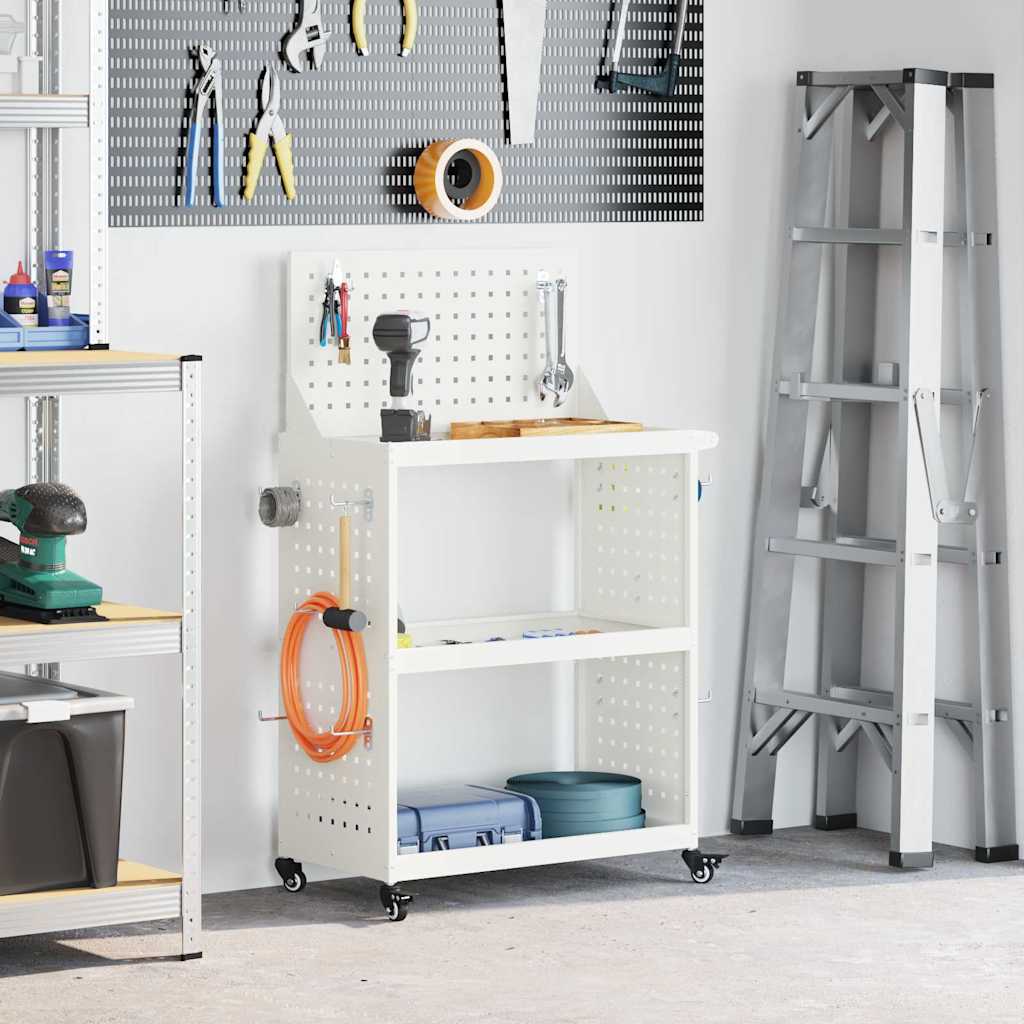 Verktøytrolley med hylle Hvit 65 x 35 x 111 cm Kaldvalsestål