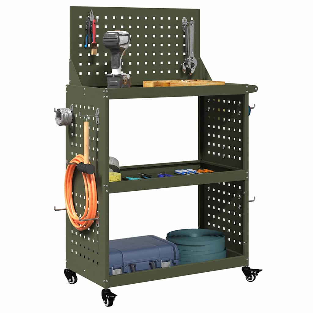 Verktøytrolley Olivengrønn 65 x 35 x 111 cm Kaldvalsestål