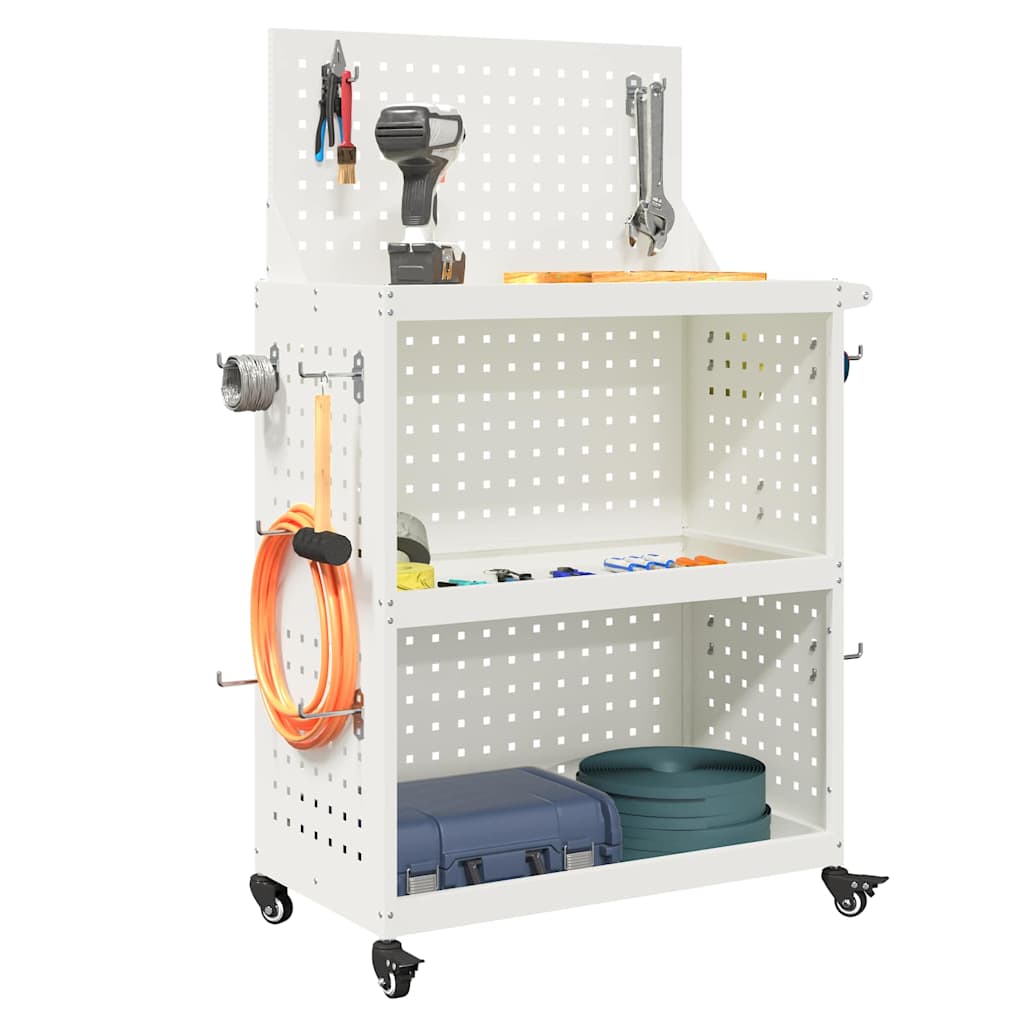 Verktøytrolley med hylle Hvit 65 x 35 x 111 cm Kaldvalsestål