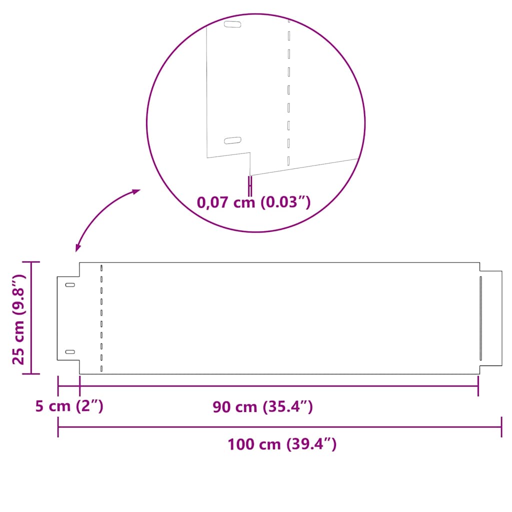 Plenkanter 5 pcs sølv 100 x 25 x 0,07 cm Galvanisert Stål