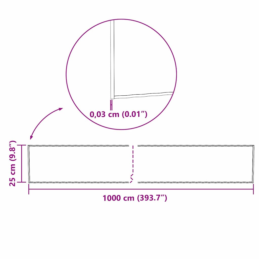 Plen Kant sølv 1000 x 25 x 0,03 cm