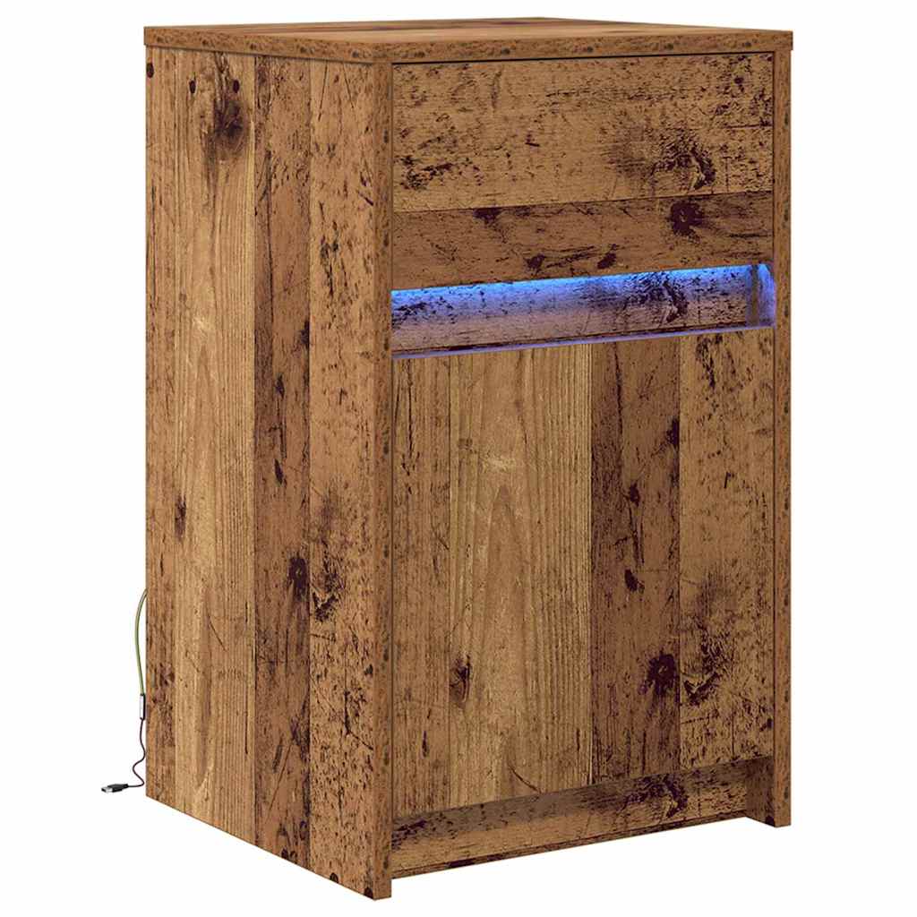 LED Nattbordskap Gammelt tre 38 x 34 x 61 cm Konstruert tre