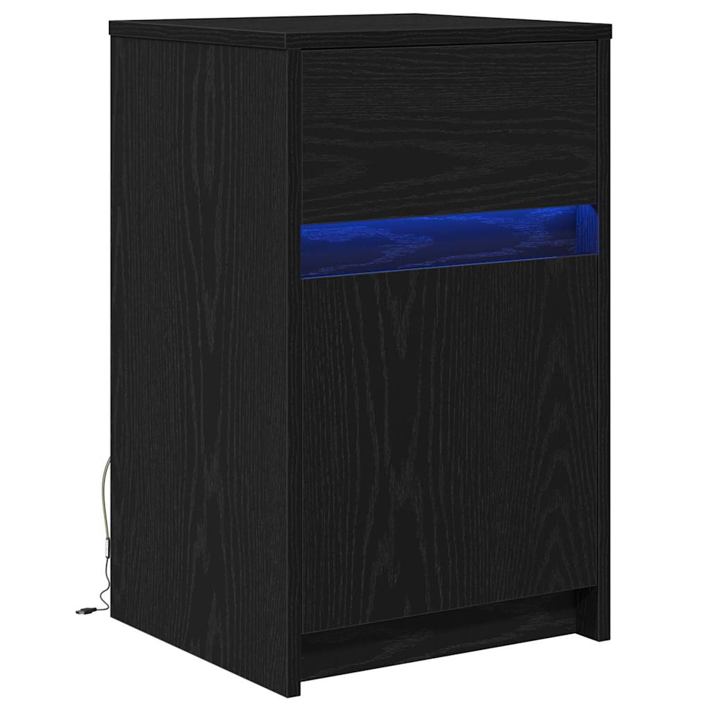 LED Nattbordskap Svart eik 38 x 34 x 61 cm Konstruert tre
