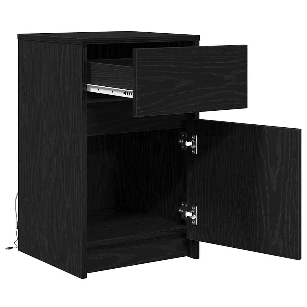 LED Nattbordskap Svart eik 38 x 34 x 61 cm Konstruert tre