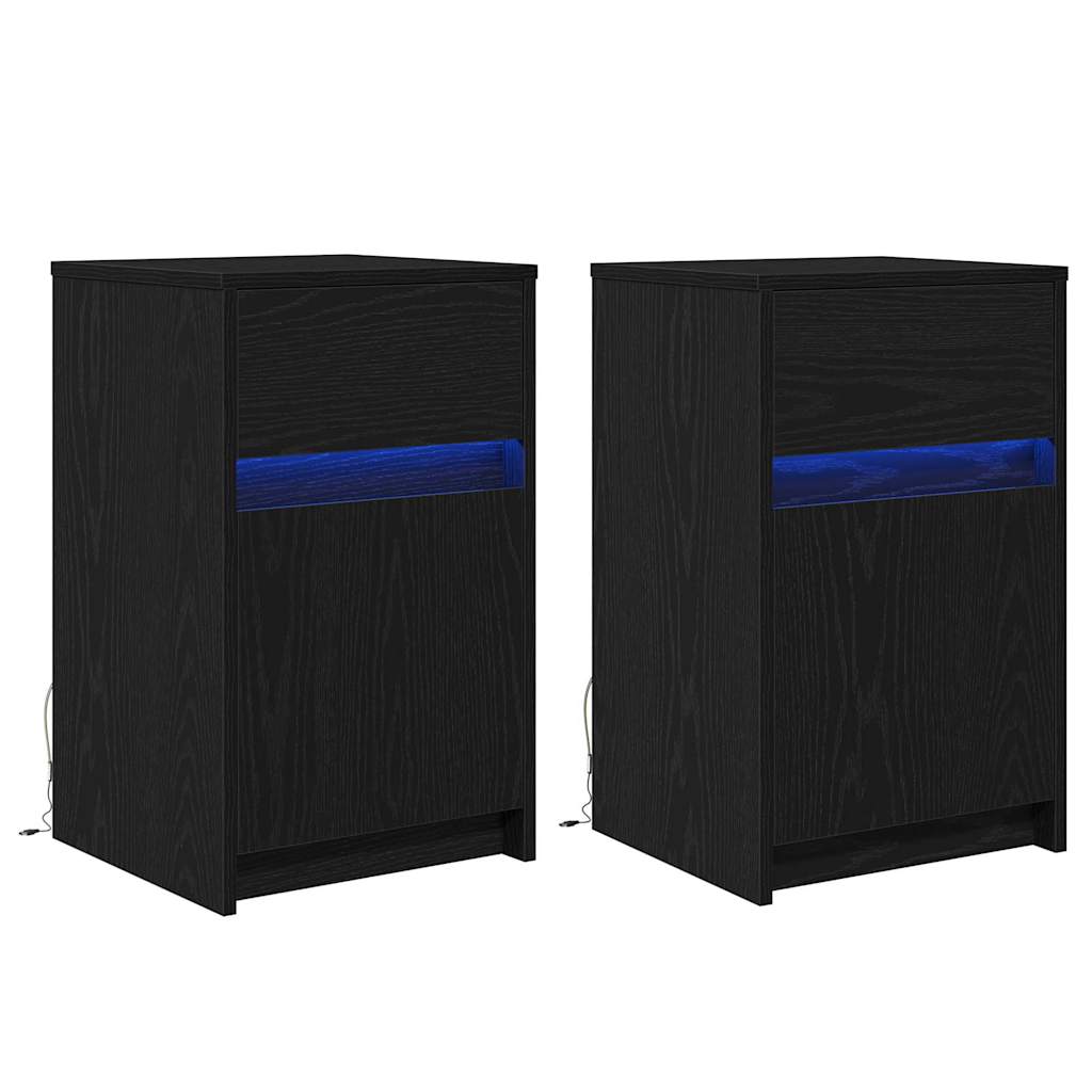 LED Nattbordskap 2 pcs Svart eik 38 x 34 x 61 cm Konstruert tre