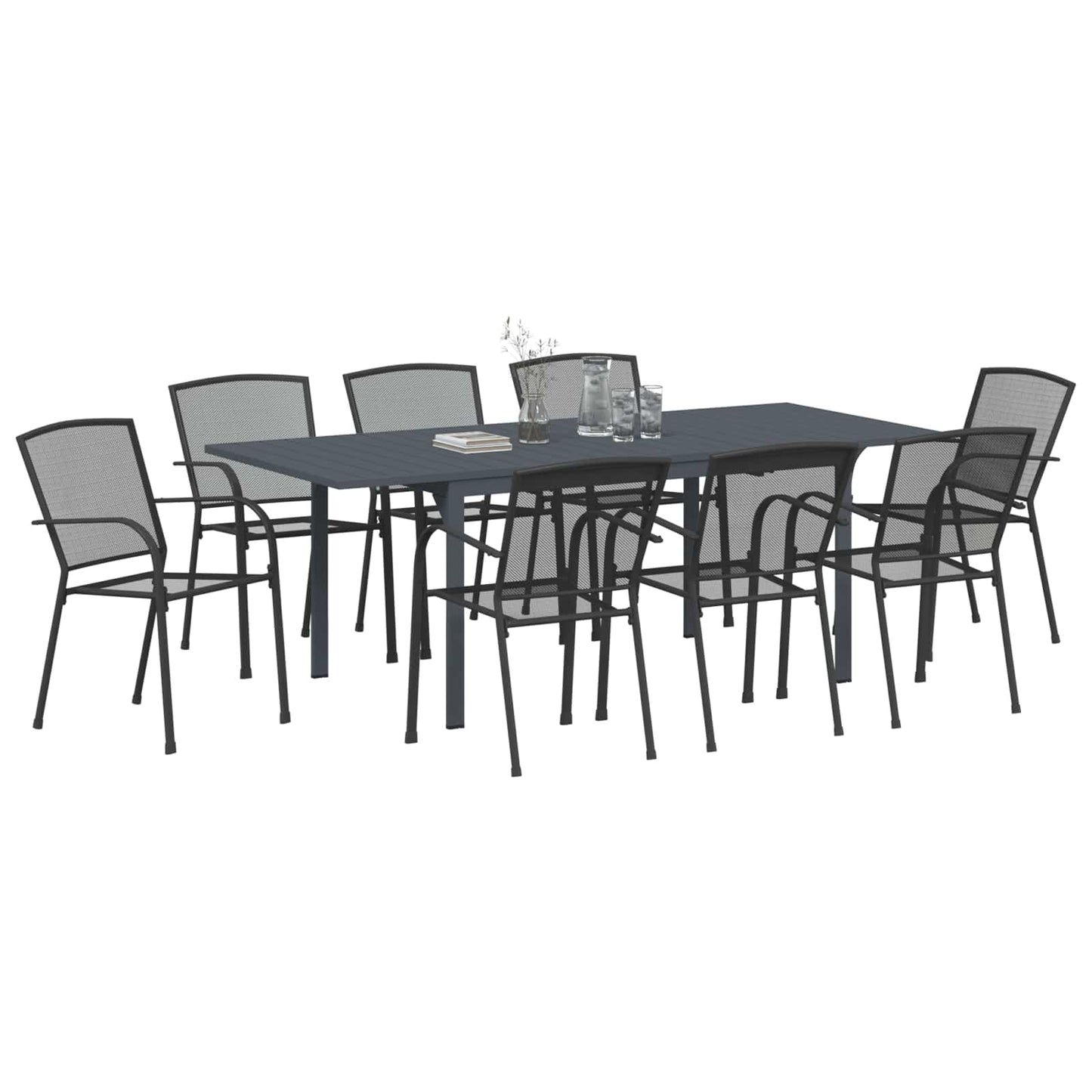 Hage Spisegruppe 9 pcs Antrasitt Stål