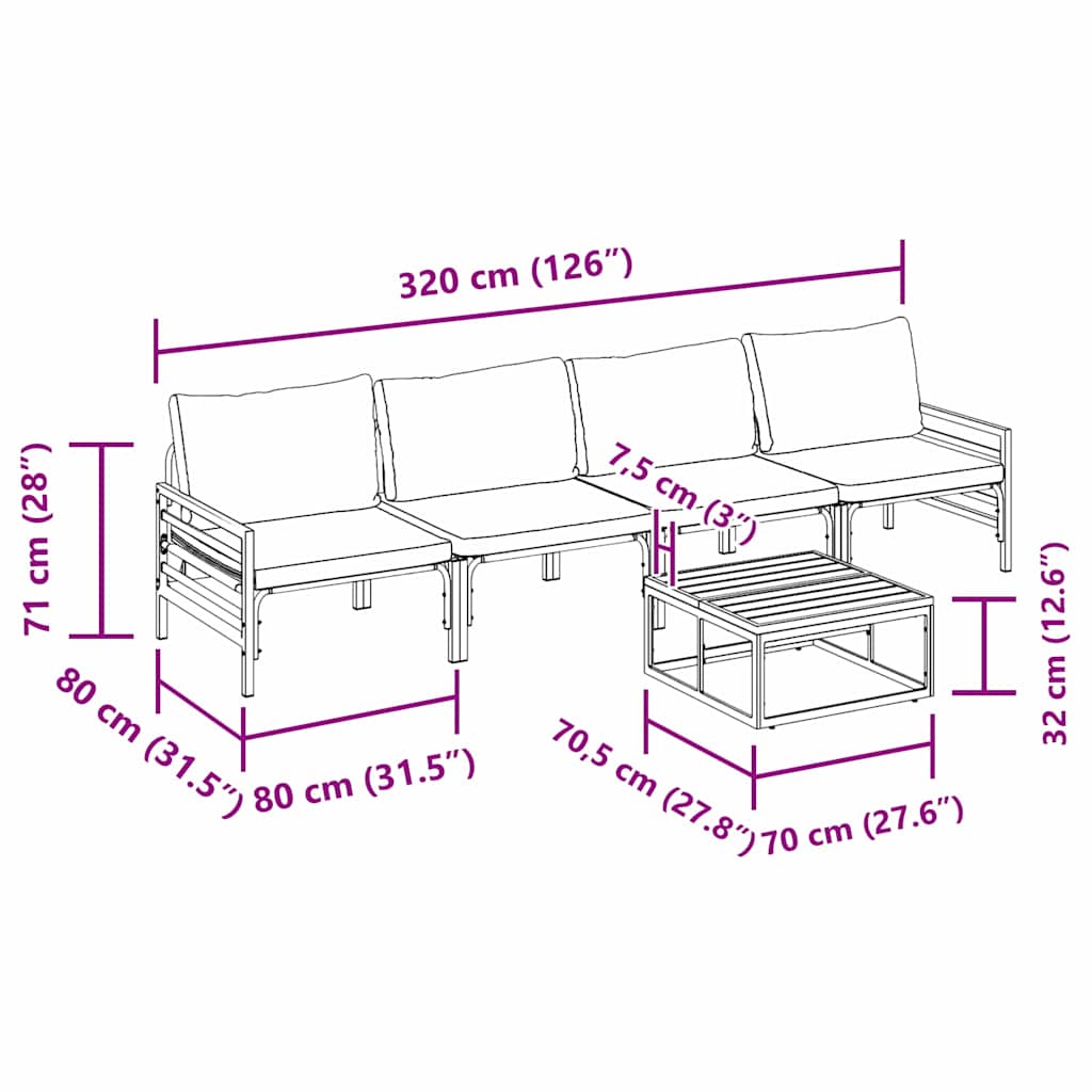 Hagesofa Set med pute 5 pcs Svart Stål