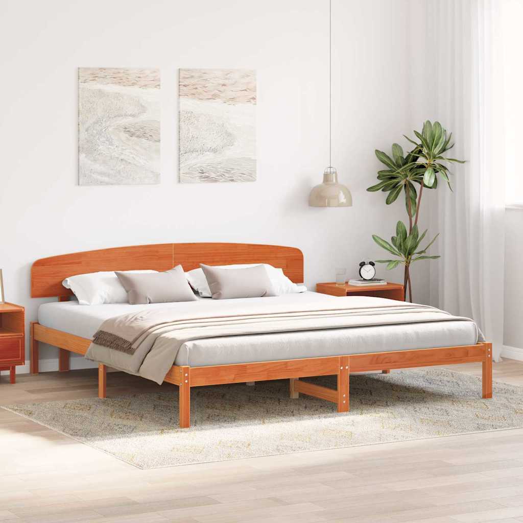 Sengestamme med hodegjerde Vokset Brun 200 x 200 cm Massiv furu