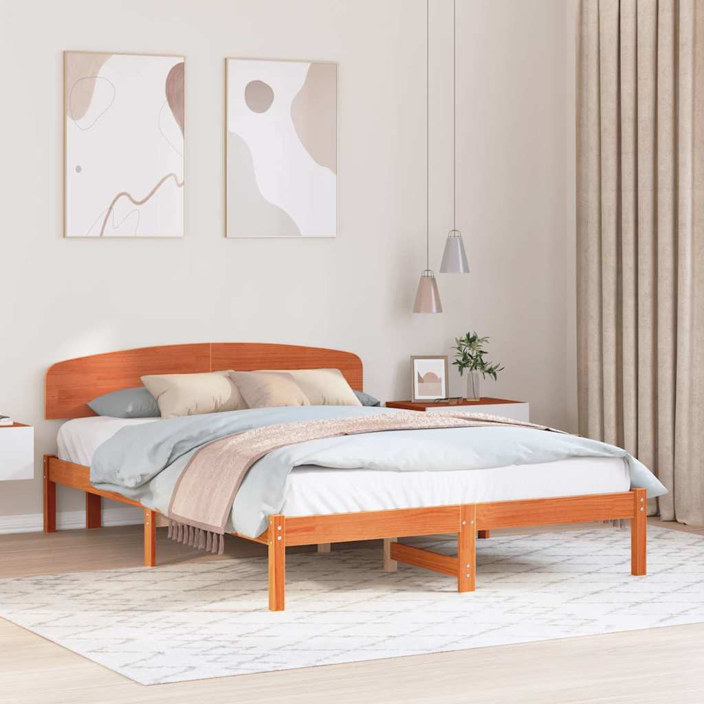 Sengestamme med hodegjerde Vokset Brun 140 x 200 cm Massiv furu