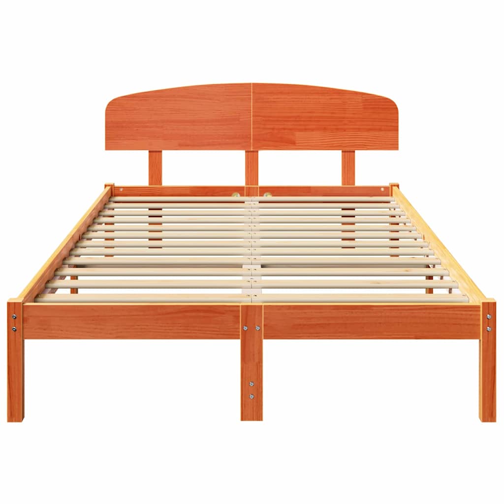 Sengestamme med hodegjerde Vokset Brun 140 x 190 cm Massiv furu