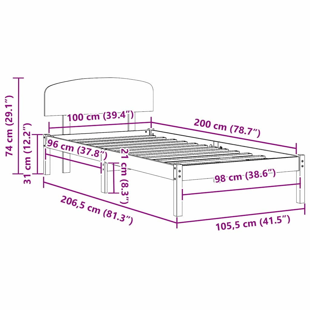 Sengestamme med hodegjerde Hvit 100 x 200 cm Massiv furu