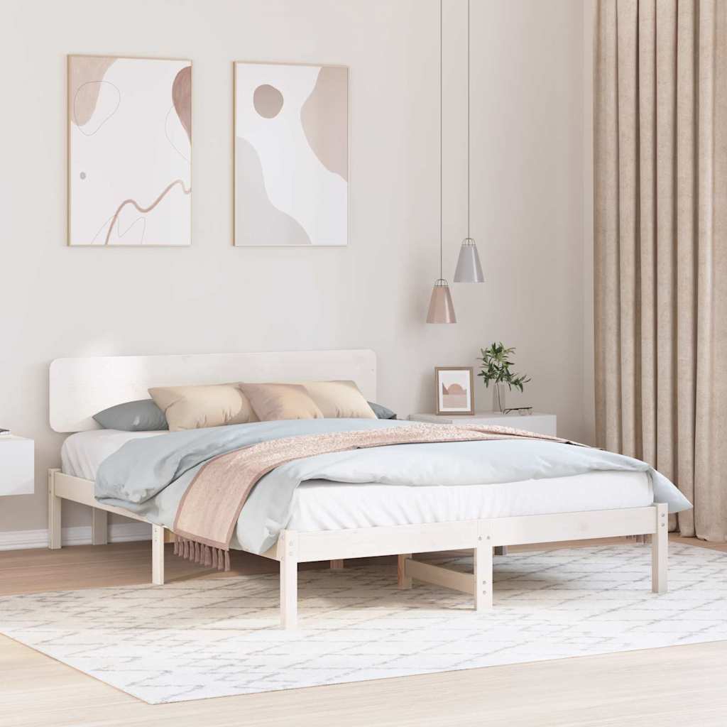 Sengestamme med hodegjerde Hvit 200 x 200 cm Massiv furu