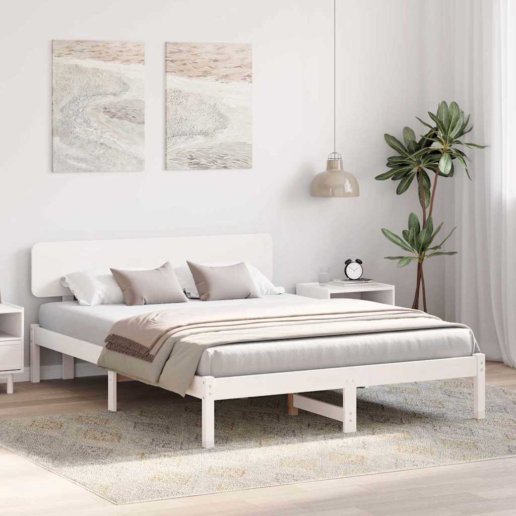 Sengestamme med hodegjerde Hvit 200 x 200 cm Massiv furu
