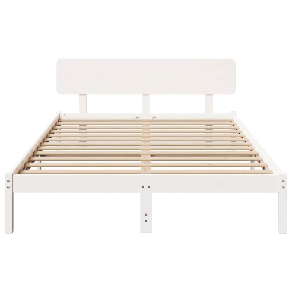 Sengestamme med hodegjerde Hvit 200 x 200 cm Massiv furu