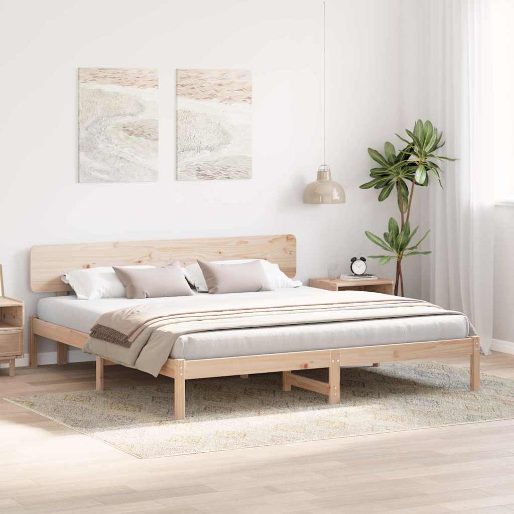 Sengestamme med hodegjerde Naturlig 180 x 200 cm Massiv furu