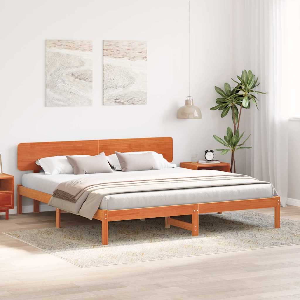 Sengestamme med hodegjerde Vokset Brun 180 x 200 cm Massiv furu