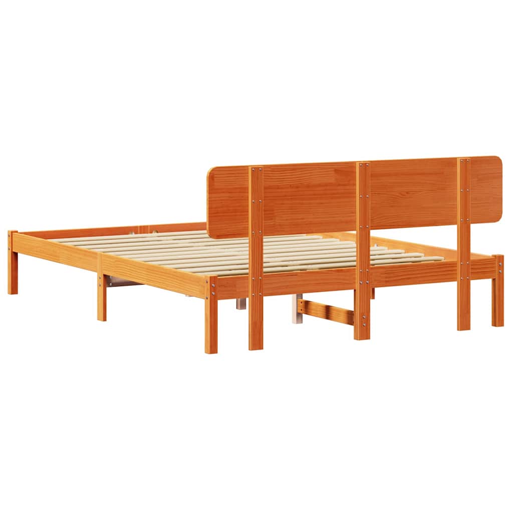 Sengestamme med hodegjerde Vokset Brun 140 x 200 cm Massiv furu