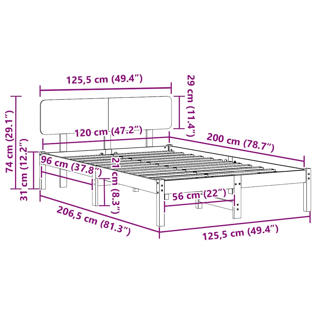 Sengestamme med hodegjerde Naturlig 120 x 200 cm Massiv furu