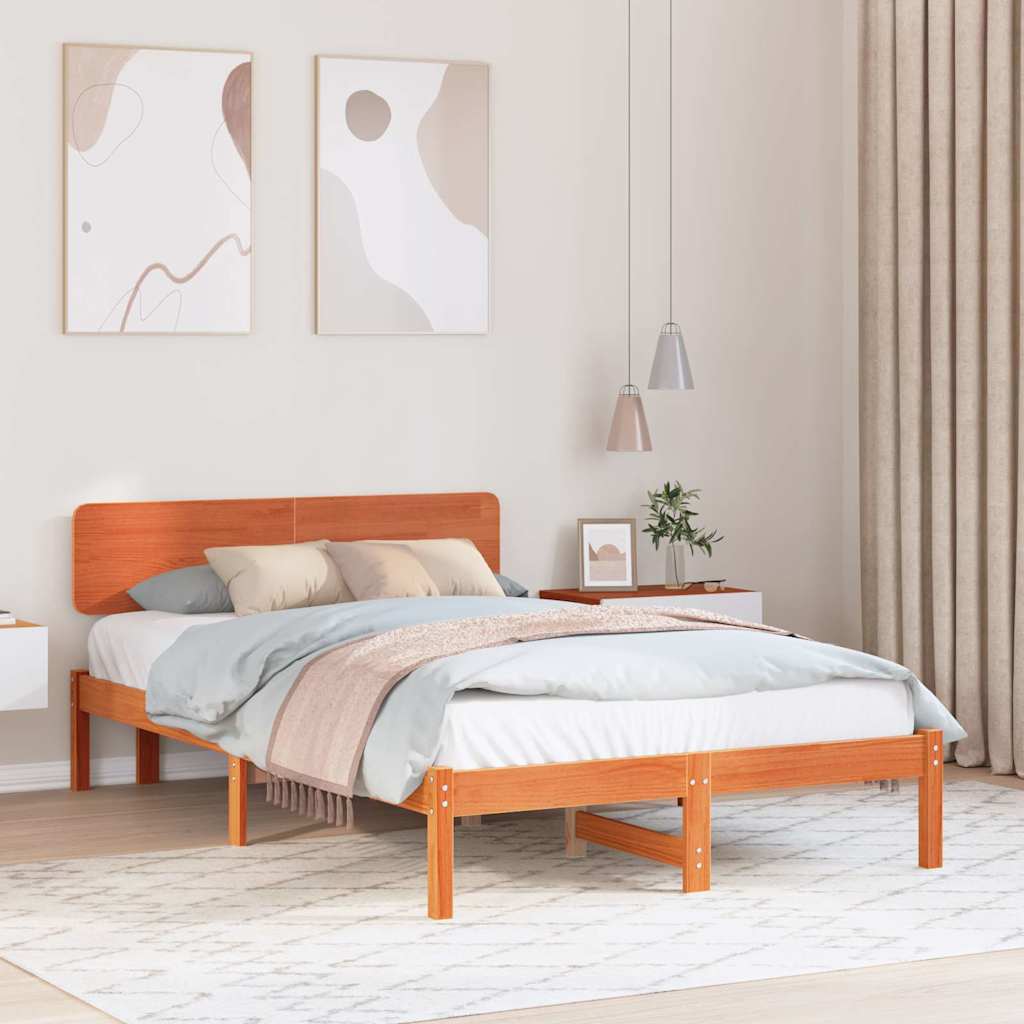 Sengestamme med hodegjerde Vokset Brun 120 x 200 cm Massiv furu