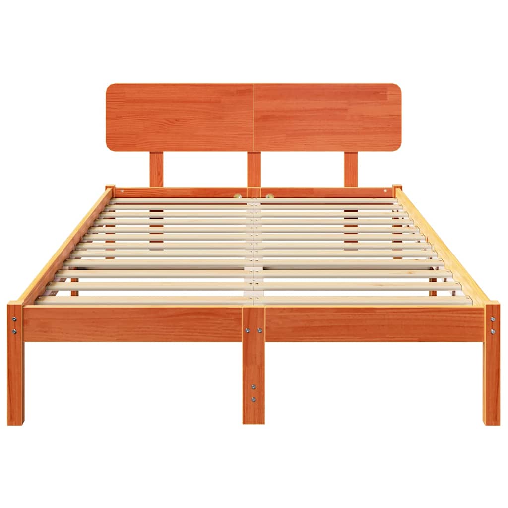 Sengestamme med hodegjerde Vokset Brun 140 x 190 cm Massiv furu