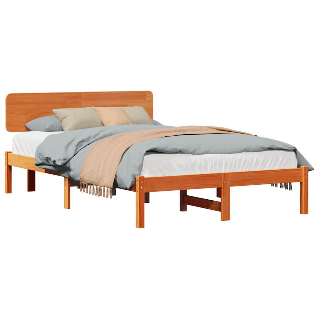 Sengestamme med hodegjerde Vokset Brun 140 x 190 cm Massiv furu