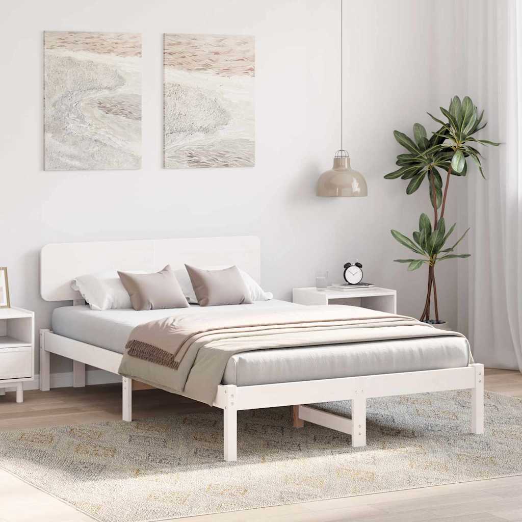 Sengestamme med hodegjerde Hvit 135 x 190 cm Massiv furu