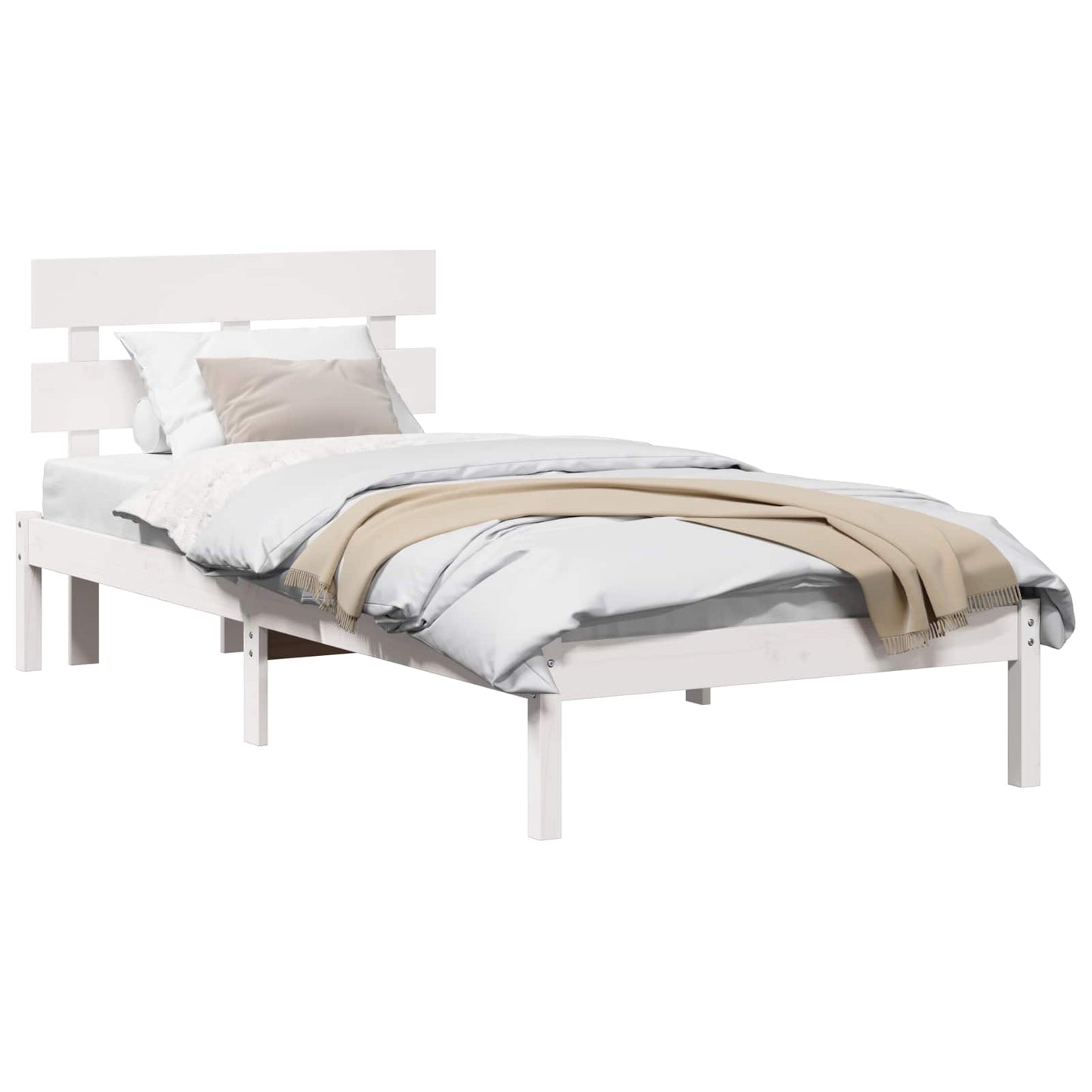 Sengestamme med hodegjerde Hvit 90 x 200 cm Massivt furutre