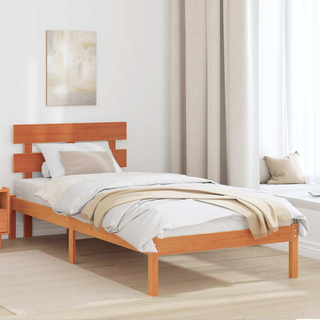 Sengestamme med hodegjerde Brun 90 x 200 cm Massivt furutre