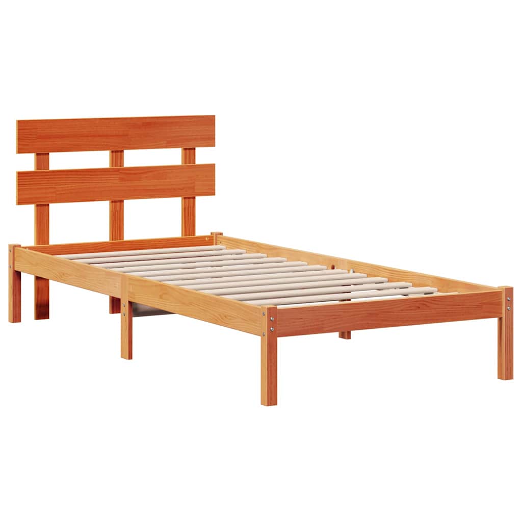 Sengestamme med hodegjerde Brun 90 x 200 cm Massivt furutre
