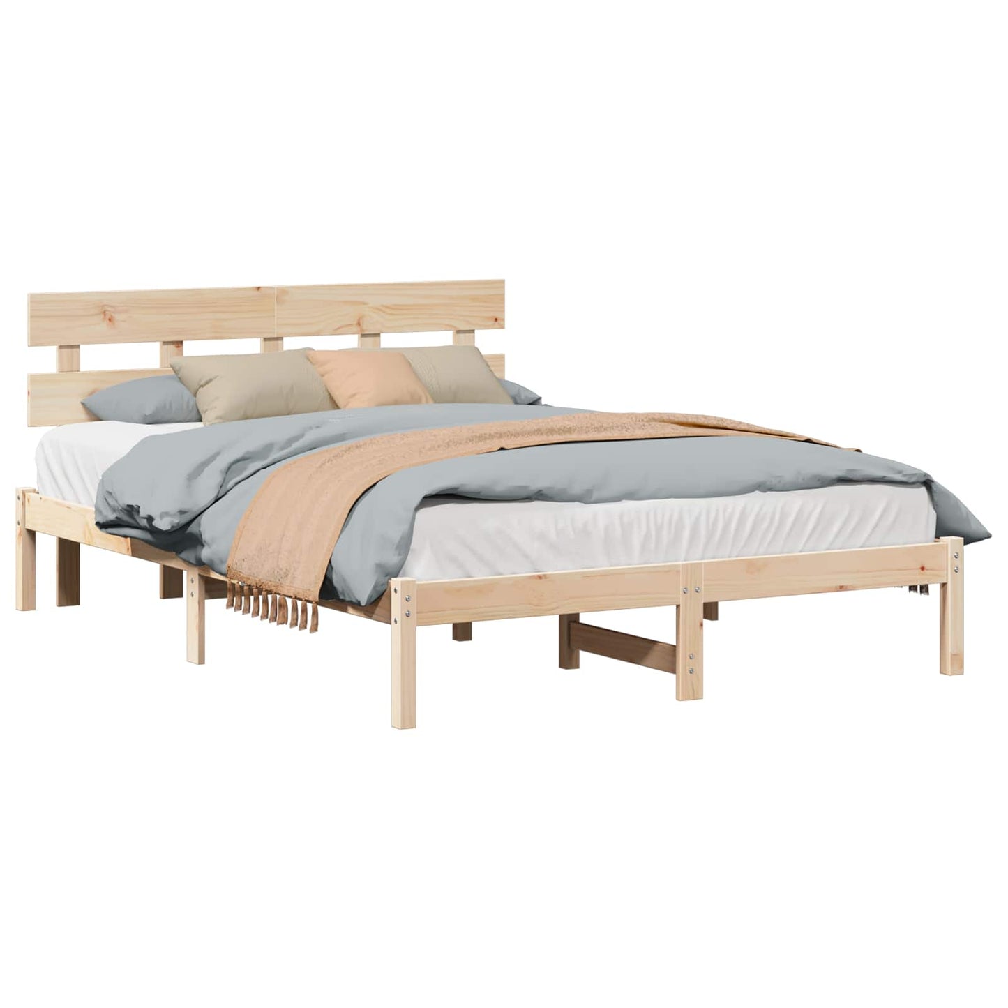 Sengestamme med hodegjerde Brun 150 x 200 cm Massivt furutre