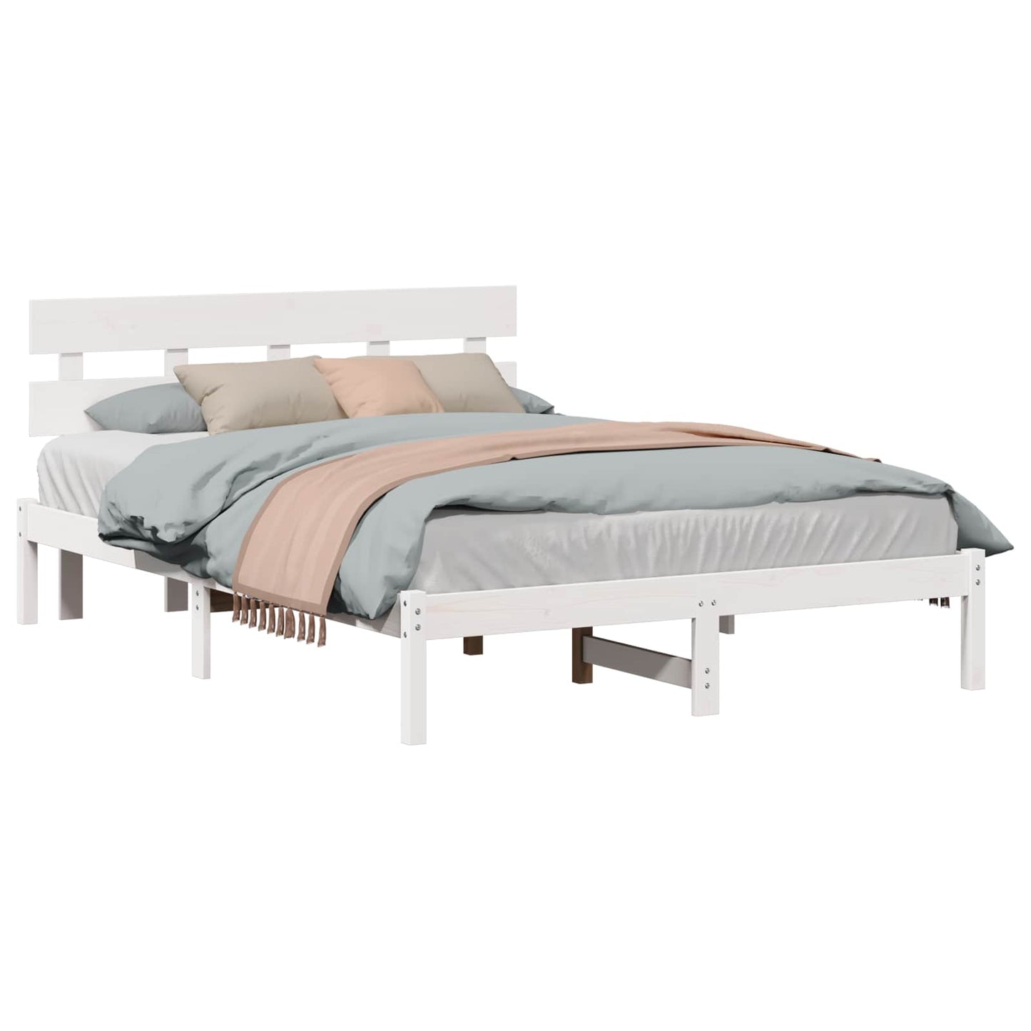 Sengestamme med hodegjerde Hvit 150 x 200 cm Massivt furutre