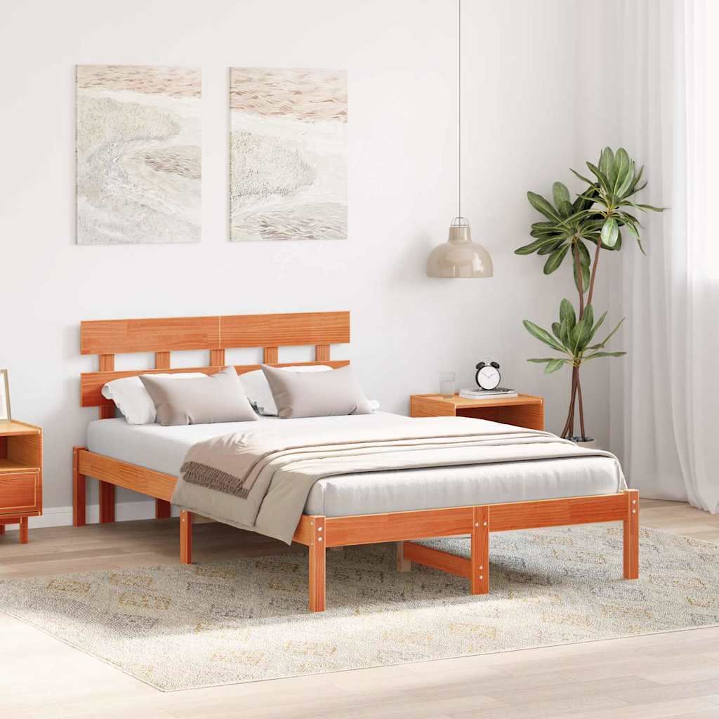 Sengestamme med hodegjerde Brun 120 x 190 cm Massivt furutre