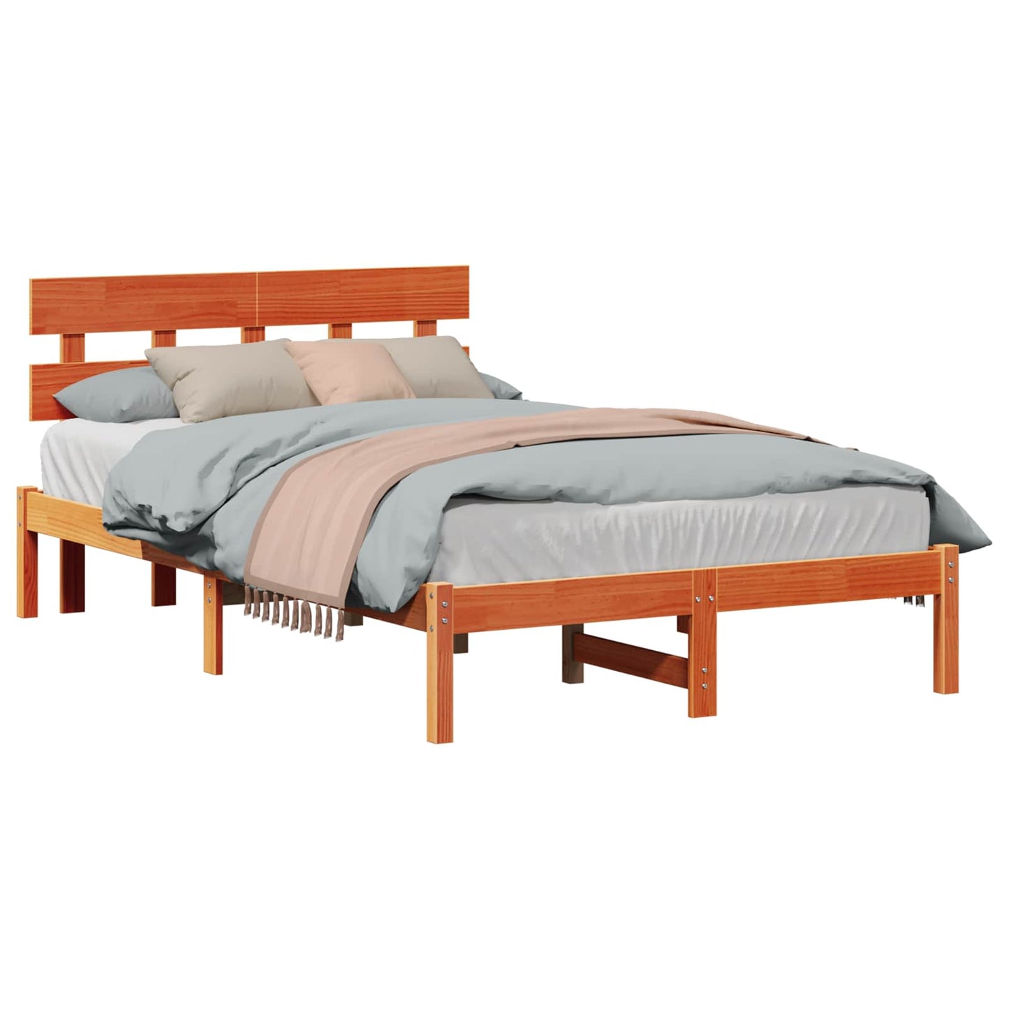 Sengestamme med hodegjerde Brun 120 x 190 cm Massivt furutre