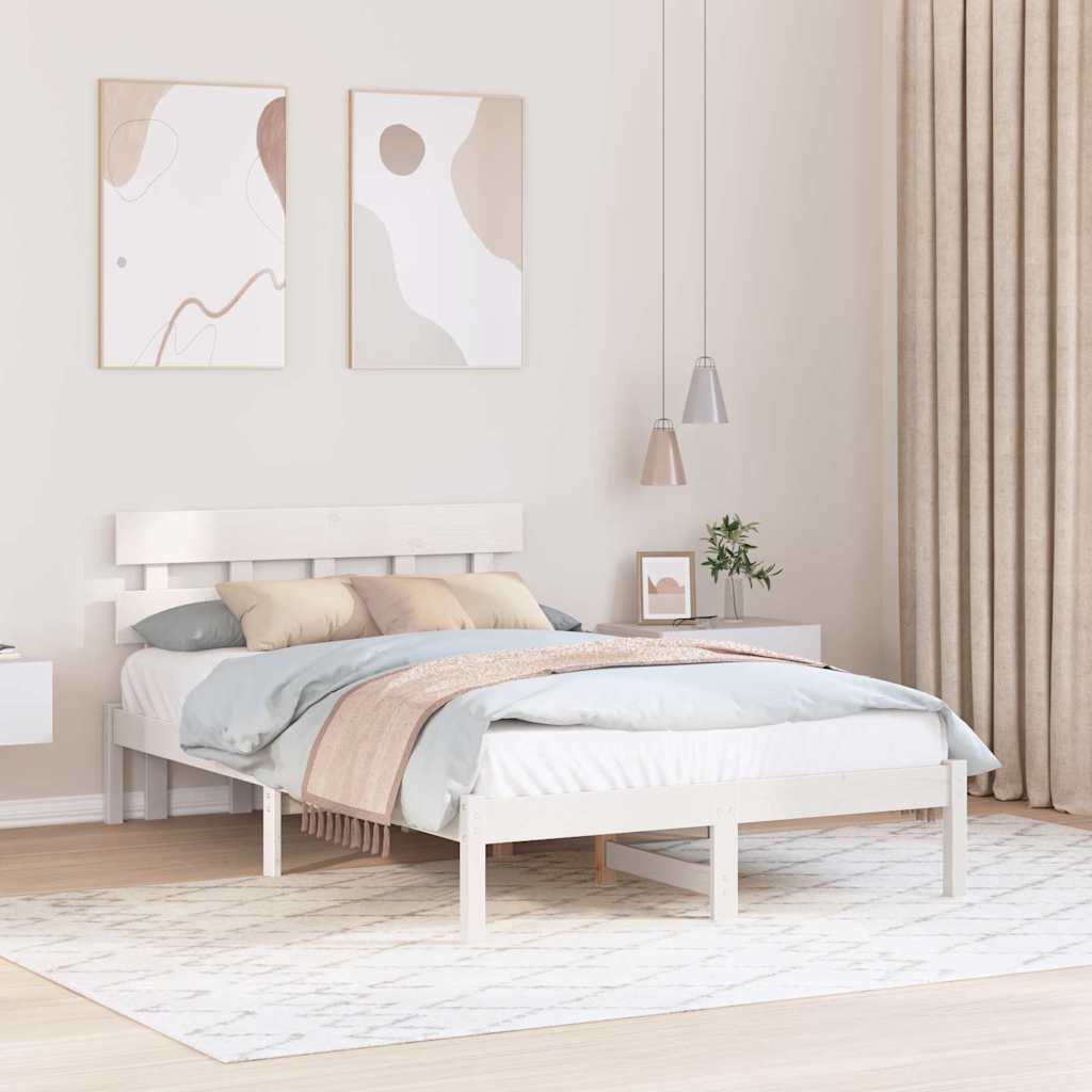 Sengestamme med hodegjerde Hvit 140 x 190 cm Massivt furutre