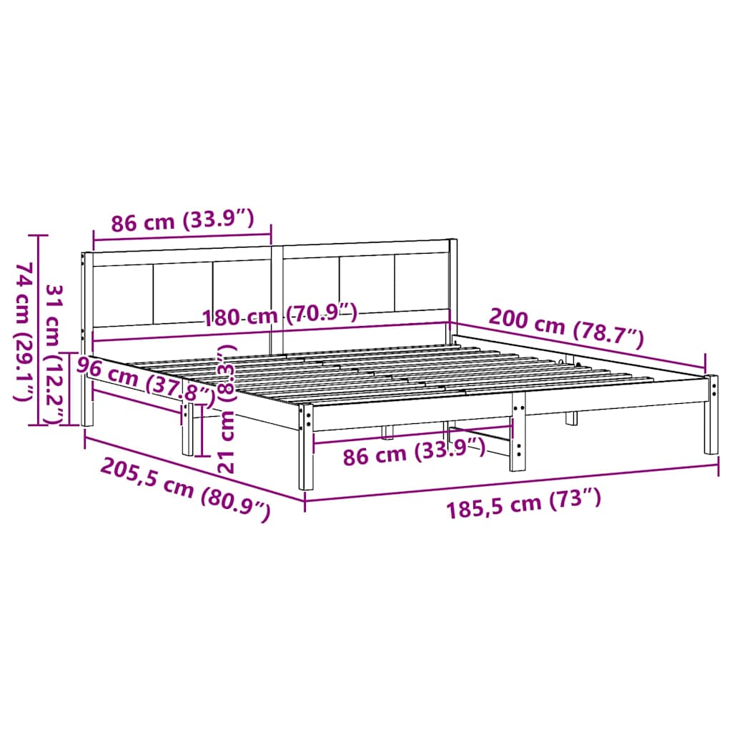Sengestamme Hvit 180 x 200 cm Massivt furutre