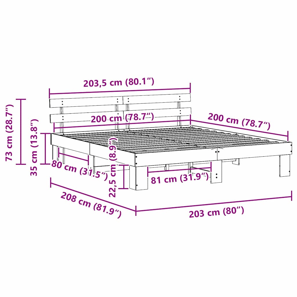 Sengestamme med hodegjerde Naturlig 200 x 200 cm Massiv furu