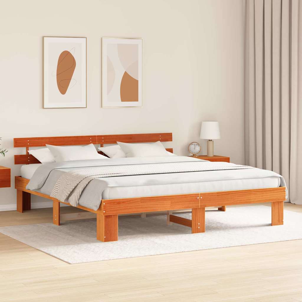 Sengestamme med hodegjerde Vokset Brun 200 x 200 cm Massiv furu