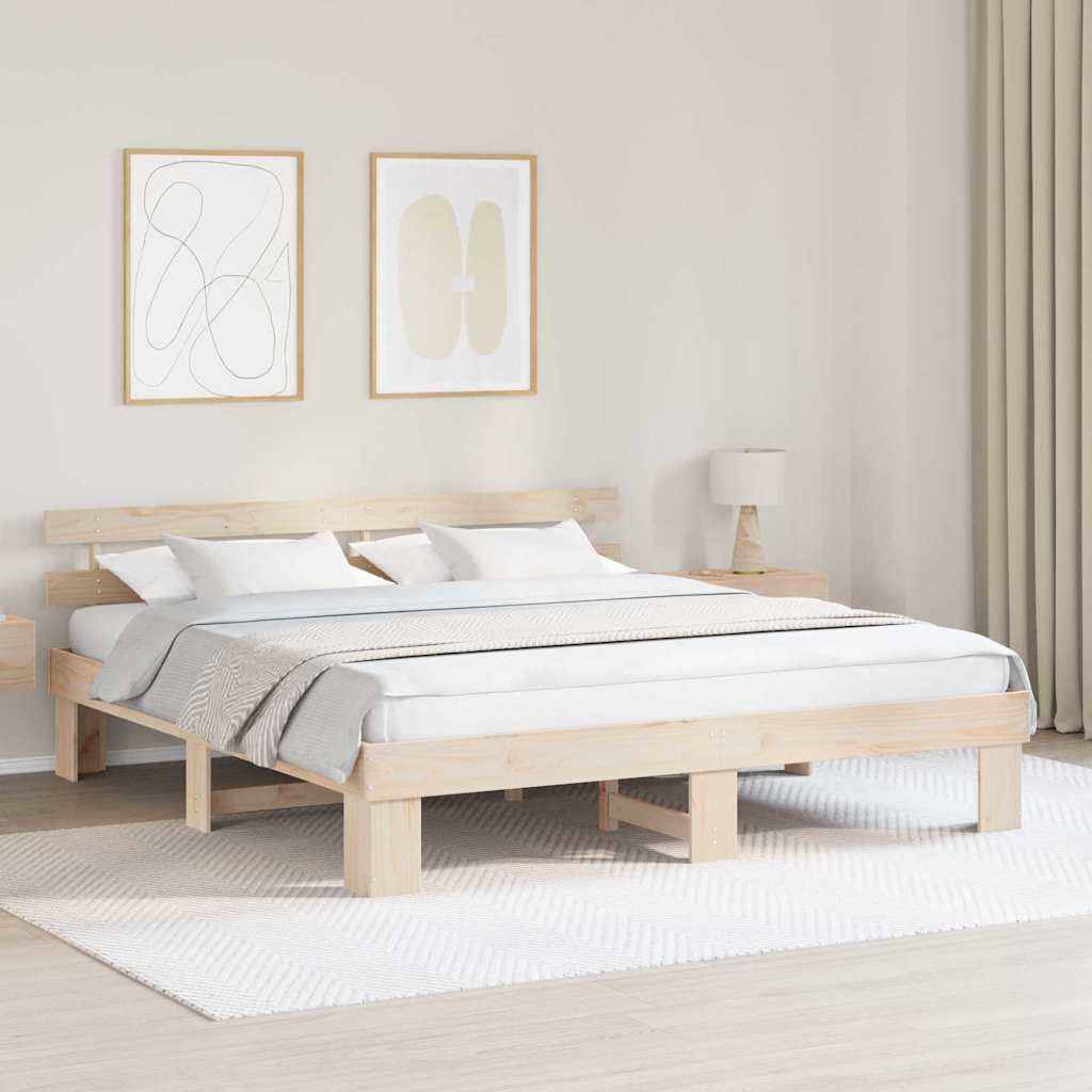 Sengestamme med hodegjerde Naturlig 180 x 200 cm Massiv furu