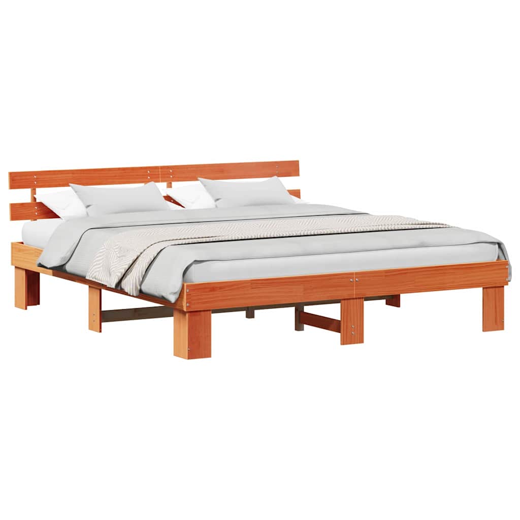 Sengestamme med hodegjerde Vokset Brun 180 x 200 cm Massiv furu