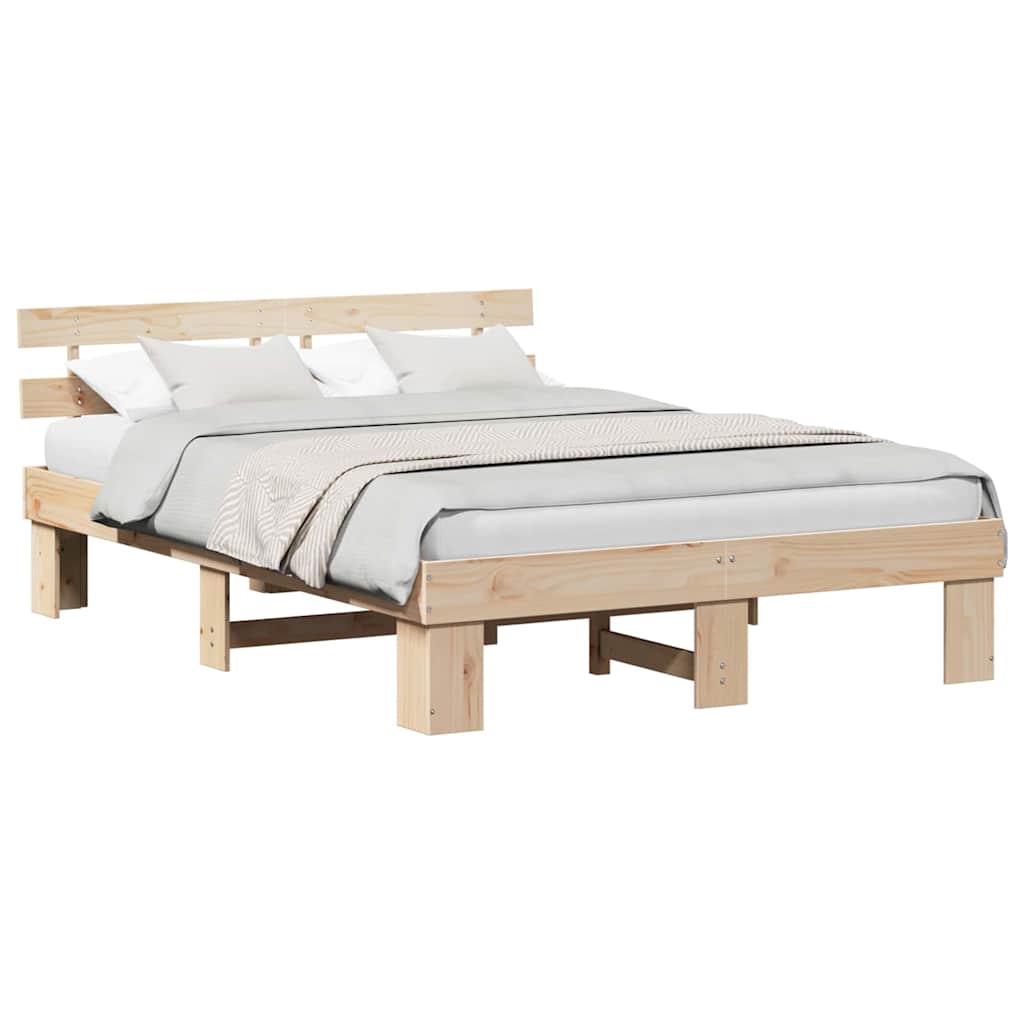 Sengestamme med hodegjerde Naturlig 160 x 200 cm Massiv furu