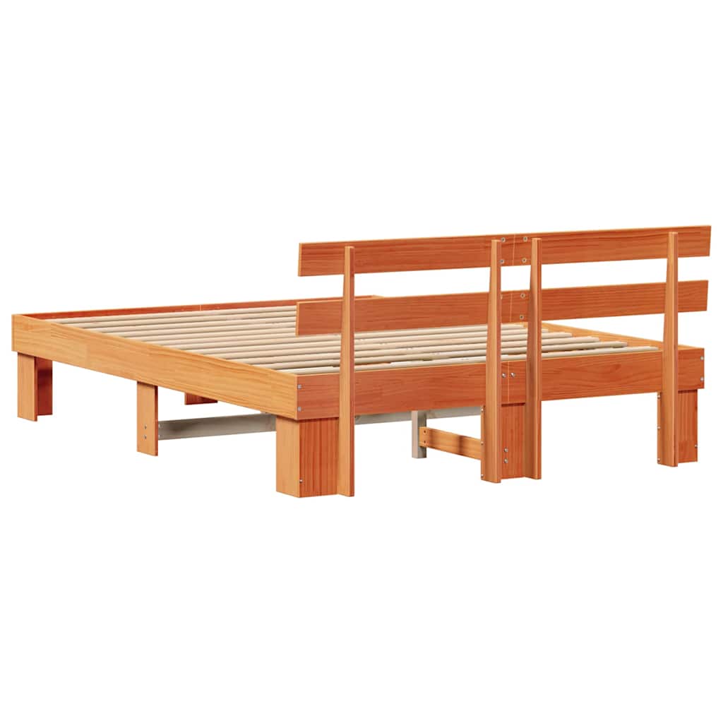 Sengestamme med hodegjerde Vokset Brun 160 x 200 cm Massiv furu