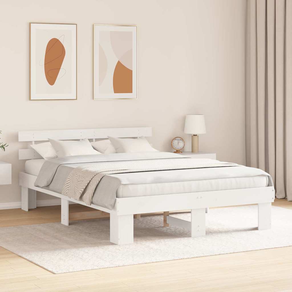Sengestamme med hodegjerde Hvit 150 x 200 cm Massiv furu
